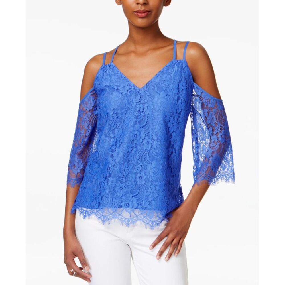 Bar III Strappy Lace Cold Shoulder Top